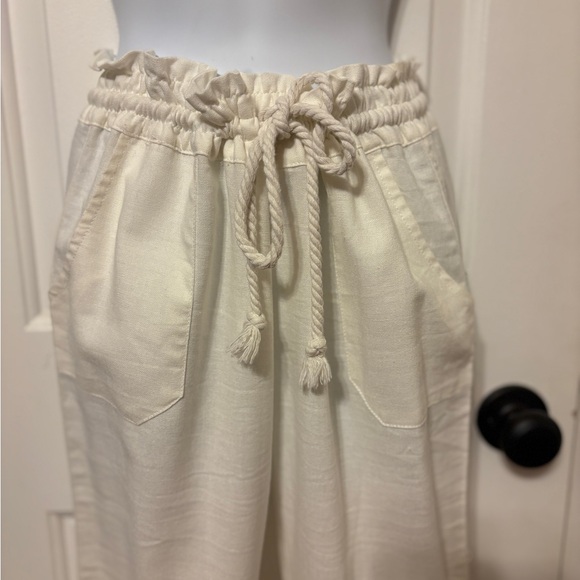 High Waist Cream Drawstring Pants - Picture 2 of 11